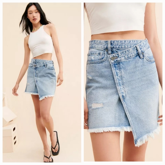 HIDDEN L.A New Jeans The Peyton Denim Asymmetrical Wrap Wrap Mini-Skirt Size L - Picture 3 of 16